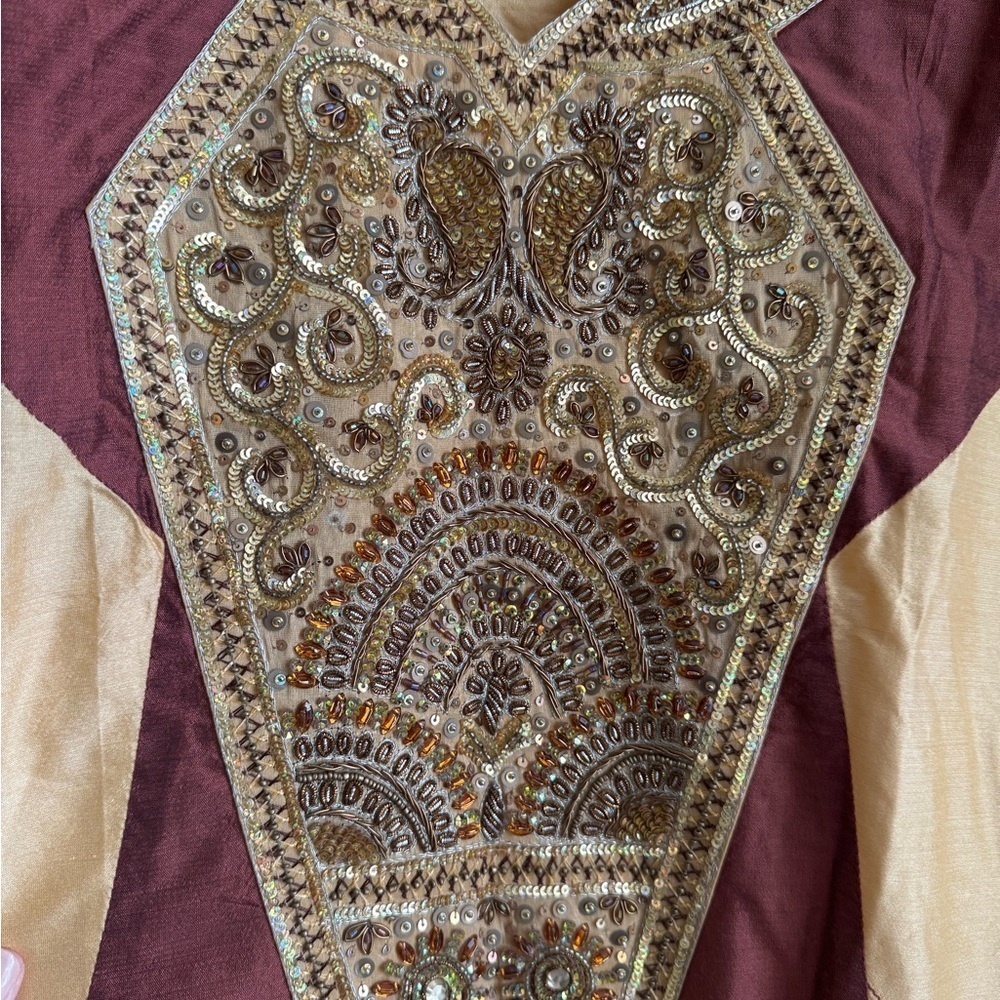 Gold Brown V Neck Long Sleeve Kaftan - Picture 10 of 14